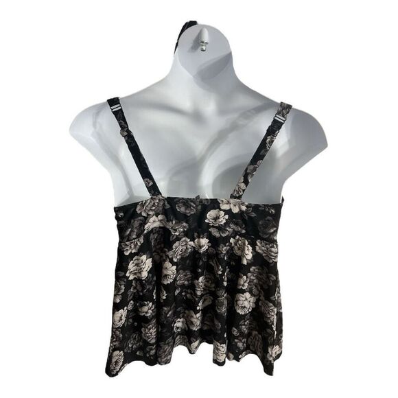 Torrid Black Grey Floral Retro Tankini Top Plus Size 1F Slit Swimwear Women - Picture 11 of 12